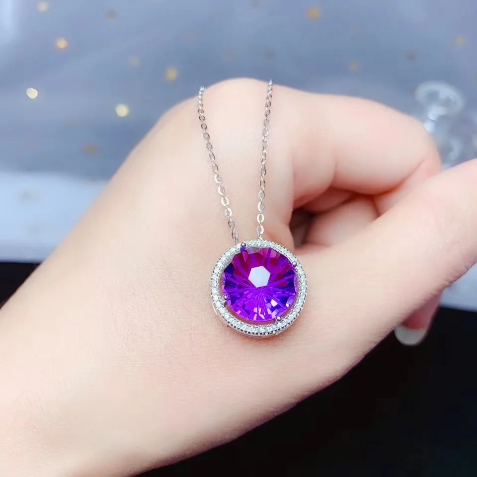 Najtaniej Ametyst i cytryn naszyjnik 925 czyste srebro pani naszyjnik z klejnotem fajerwerki proces cięcia