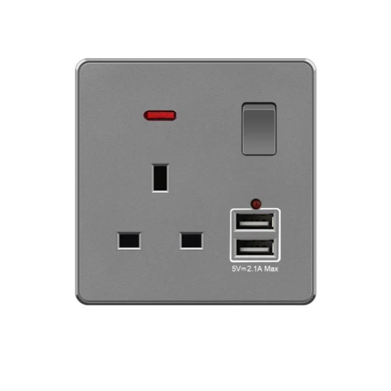 

Type86 British Standard Wall Home Switch with USB Socket Panel Multi-use Dark Port Version,EU Faceplate,Wall Receptacle,Charger