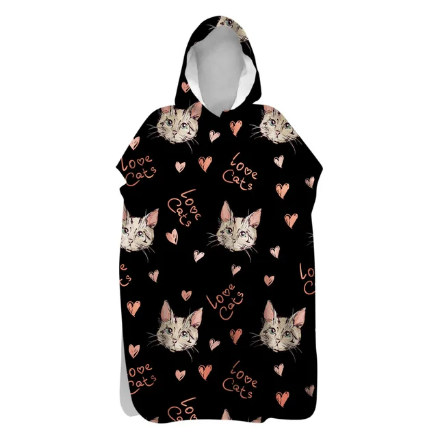 2021 Microfiber Sunscreen Quick-Drying Cartoon Cat Beach Towel Warm Change Bathrobe Swimsuit Ultralight Travel Cloak Surf Poncho 4
