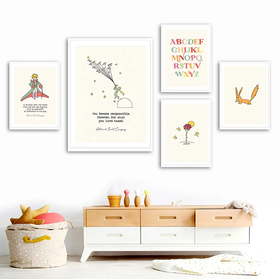 Numbers Letters Flower Little Prince Fox Anime Wall Art Canvas Painting Nordic Posters And Prints Wall Pictures Kids Room Decor