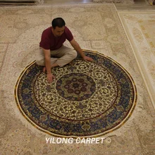 Yilong 6'x6' персидский шелковый ковер изысканный синий медальон ручной работы турецкий круглый коврик(ZQG352A-6x6