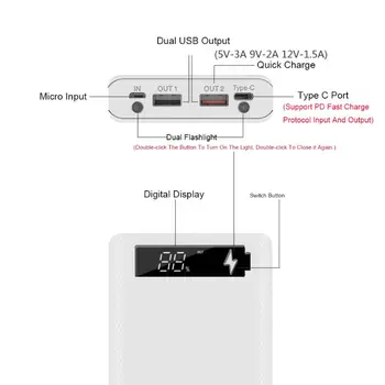 

QC3.0 LCD Display DIY 10x18650 Battery Case Power Bank Shell Portable External Box without Battery Powerbank Protector