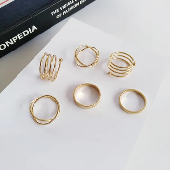 

6 pcs Ring Punk Combination Bohemian Geometric Joint Ring Set for Women Personality Metal circular spring Ring Set Party Jewelry