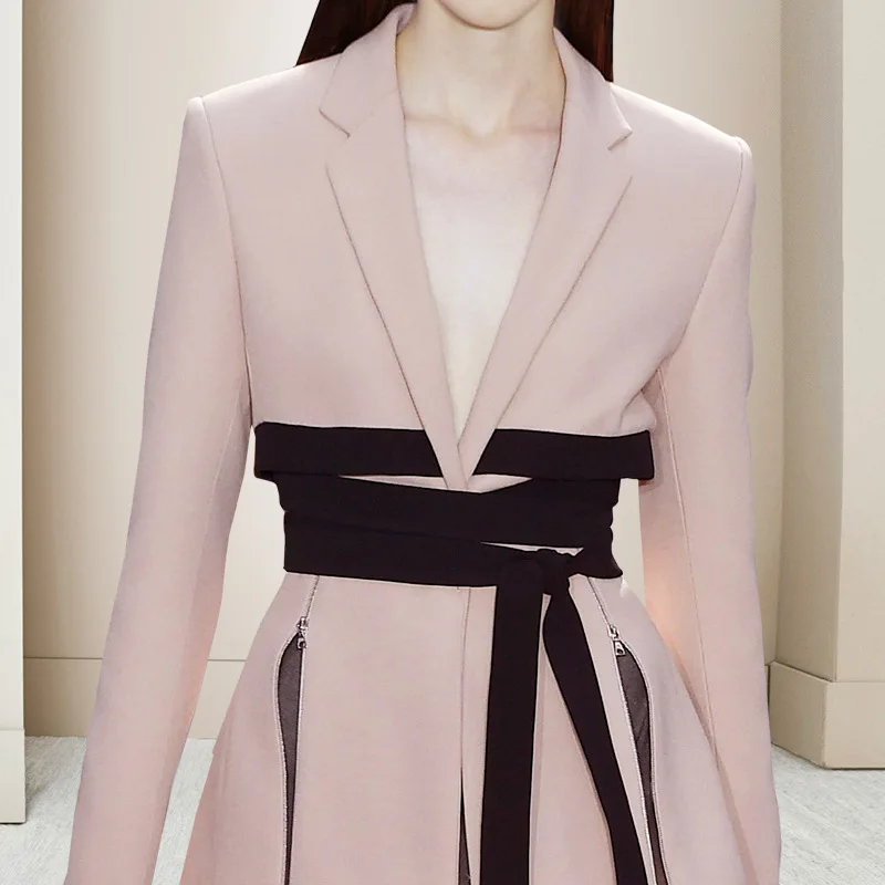Женский дизайнерский блейзер с длинным рукавом элегантное офисное платье поясом