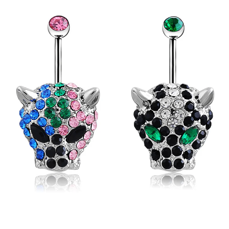 

Luxury Fashion Gem Leopard Head Belly Button Rings Anti-allergy Stainless Steel Sexy Lady Piercing Ombligo Body Jewelry