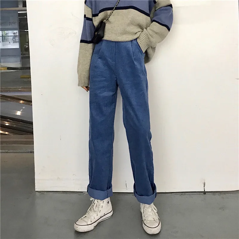 

Alien Kitty New 2019 Autumn Winter Women Pants High Waist Loose Elegant Trousers Korean Style Casual Straight Corduroy Pants