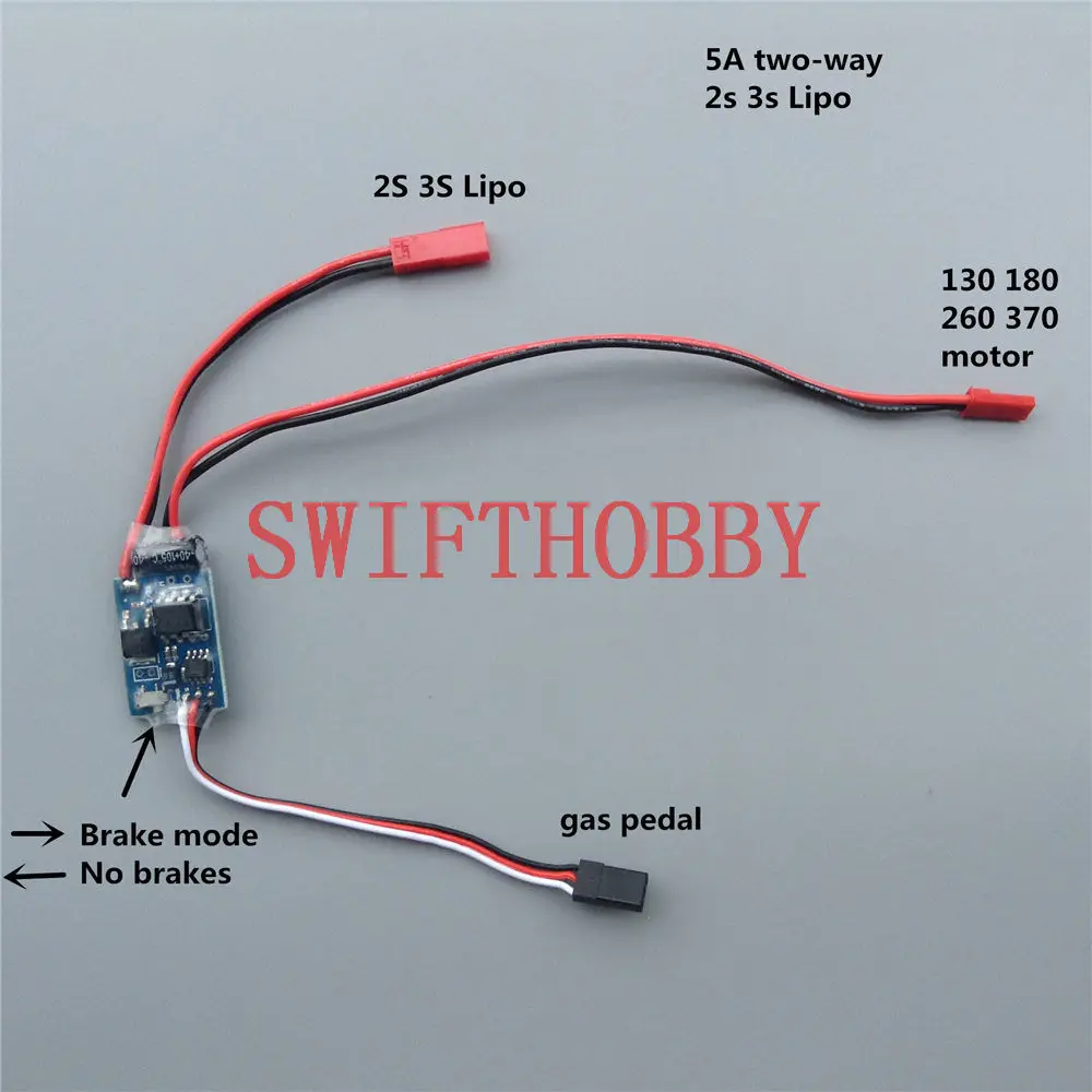 

5A Brushed ESC Two-way 2s 3s Lipo 130 180 260 motor RC boat car Speed Controller