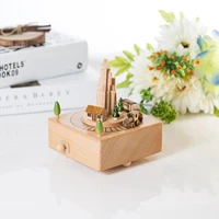 Hot Wooden Musical Box Featuring Mountain Tunnel With Small Moving netic Train | Plays 2