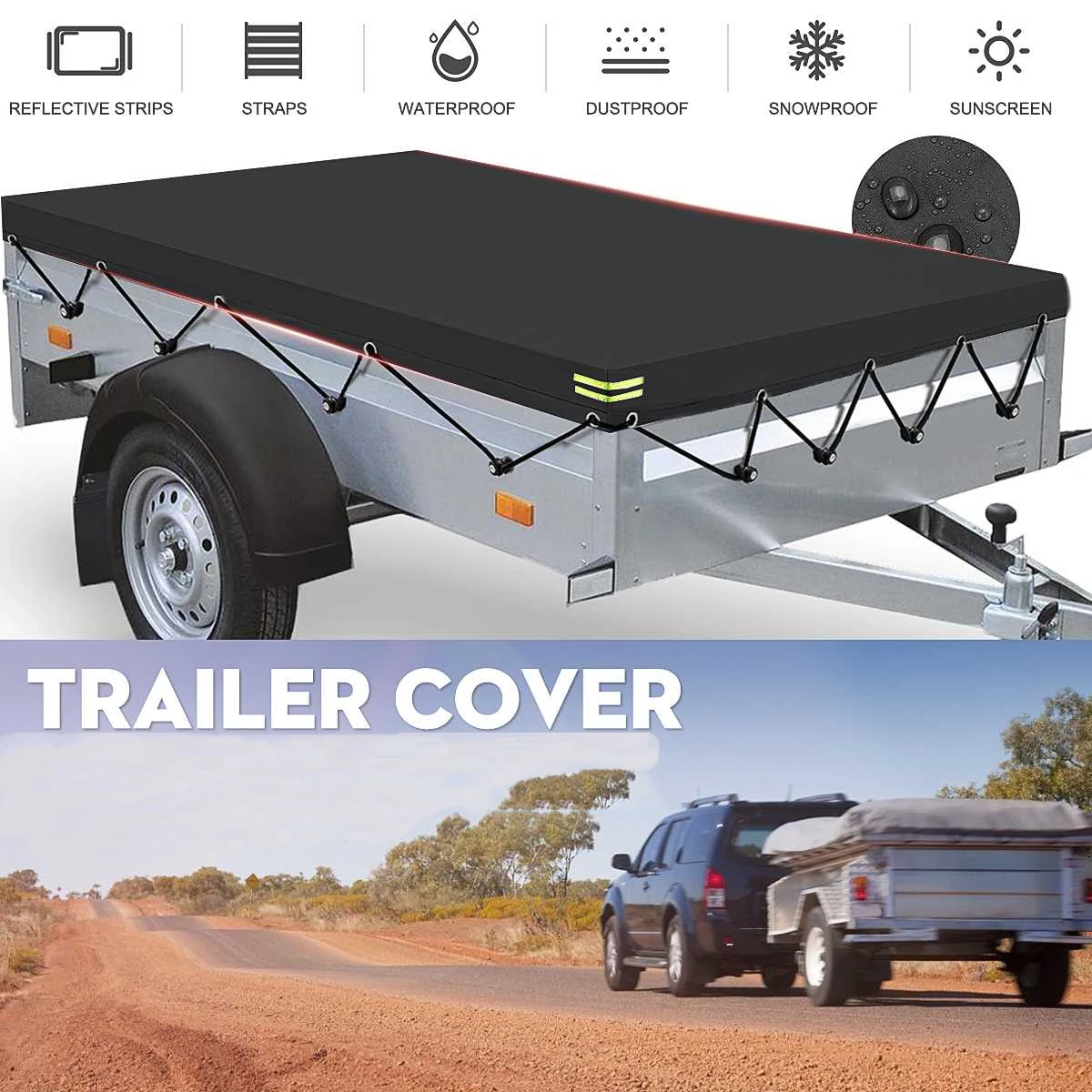 Universal Trailer Car Cover Auto Roof Tent Sunshade Waterproof Windproof Dustproof Outdoor Protector Travel Camping Canopy