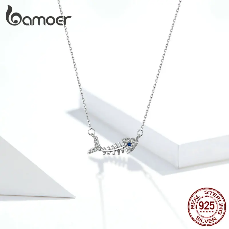 Bamoer,, настоящее 925 пробы, серебряная рыбья кость, короткая цепочка, колье, ожерелье для женщин, прозрачный фианит, роскошное ювелирное изделие с кристаллами SCN376