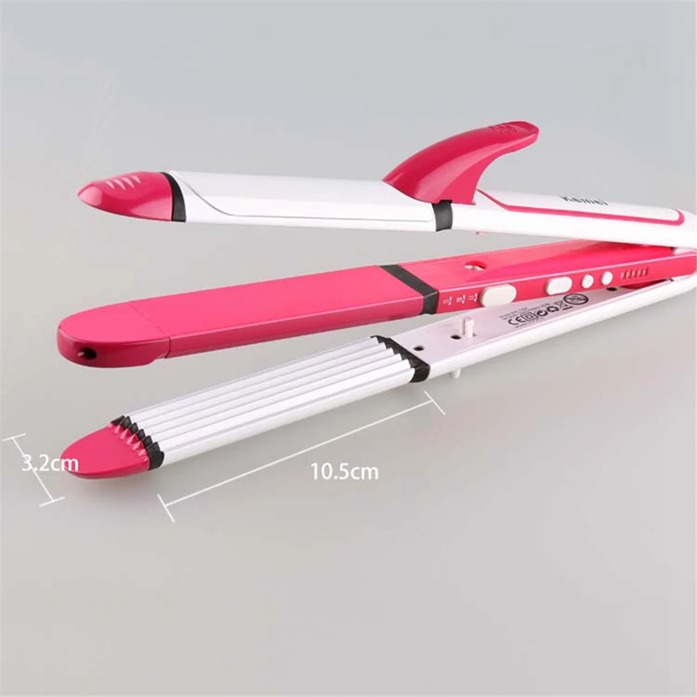 KEMEI Ceramic Electronic Hair Straightener Flat Iron Straightening Corrugated Irons Hair Crimper Styling Tools Fluffy Waves Curl