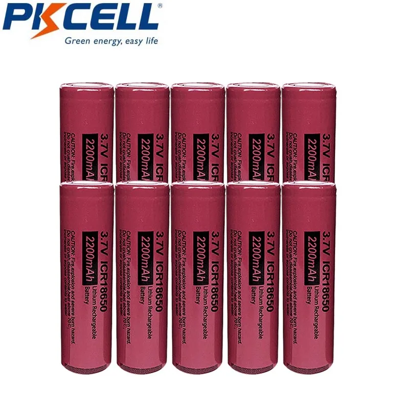 10 шт./лот PKCELL 100% Новый оригинальный ICR18650 3 7 V 2200mah 18650 литиевая аккумуляторная