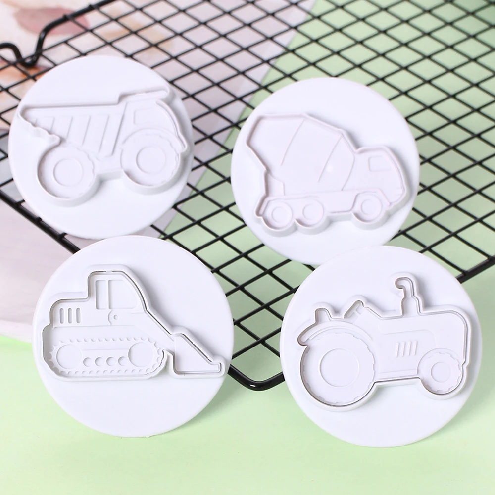 4 шт./компл. Fondant(сахарная) транспортных средств тема грузовики для нарезки печенья в виде трактор печенья плунжерных 3D DIY печенья прессформы торта прессформы выпечки инструменты