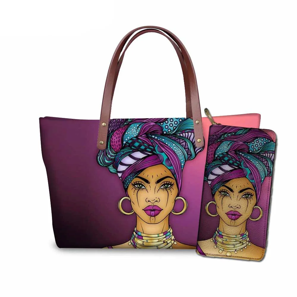 YQ4777ALZ21 FORUDESIGNS бренд класса люкс дизайн Сумки женский, черный арт в африканском стиле, для девочек, 2 предмета в наборе, шт./компл. ручная сумка& кошелек женские сумки с верхней ручкой - Цвет: YQ4777ALZ21