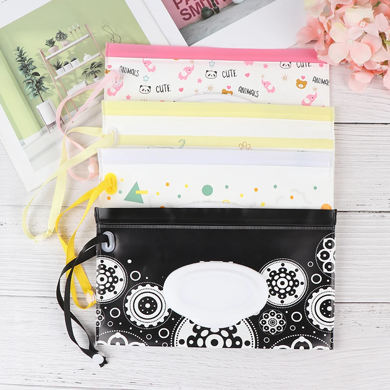 Fashion Eco-friendly Easy-carry Wet Wipes Bag Snap Strap Wipes Container Clamshell Cosmetic Pouch Clutch Cleaning Case