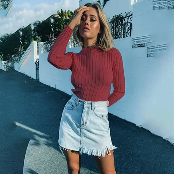 

Women Bottoming Shirt Half Turtleneck Autumn and Winter Solid Color Knitting Tops