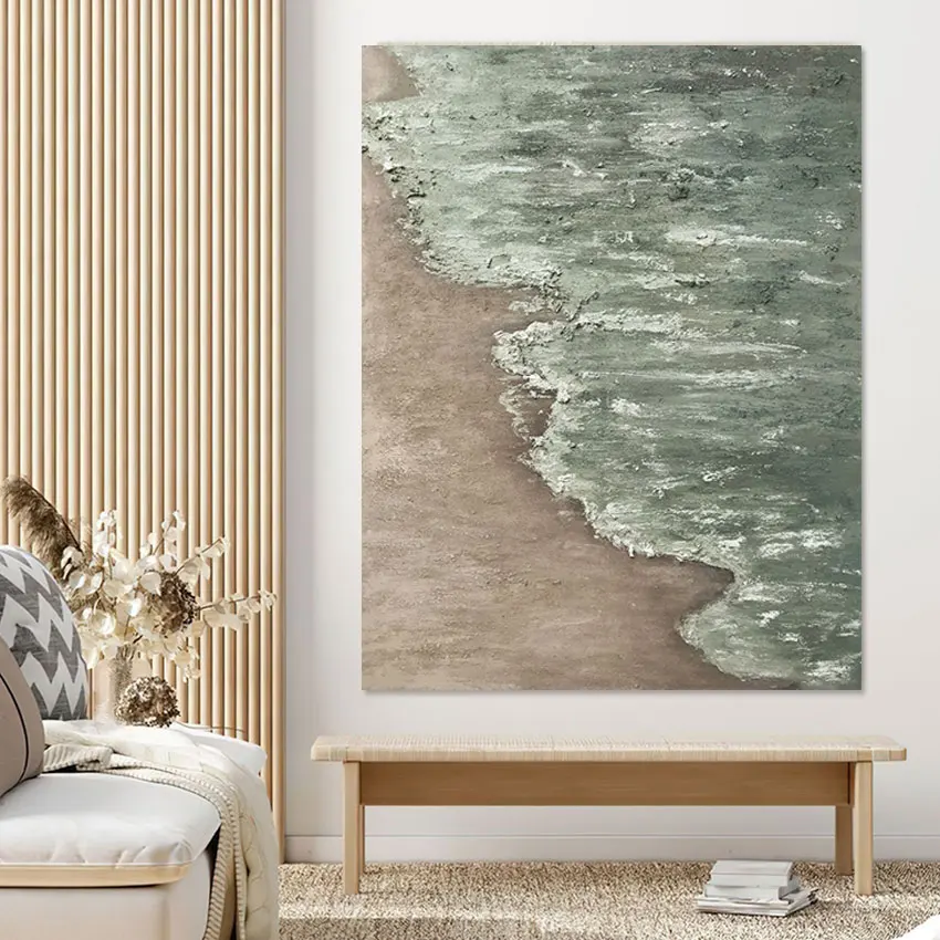 

Oil Painting Canvas for Room, Unframed Hand Picture, The Sea Lapping on the Beach, Modern Artwork, Bar Art, High Quality