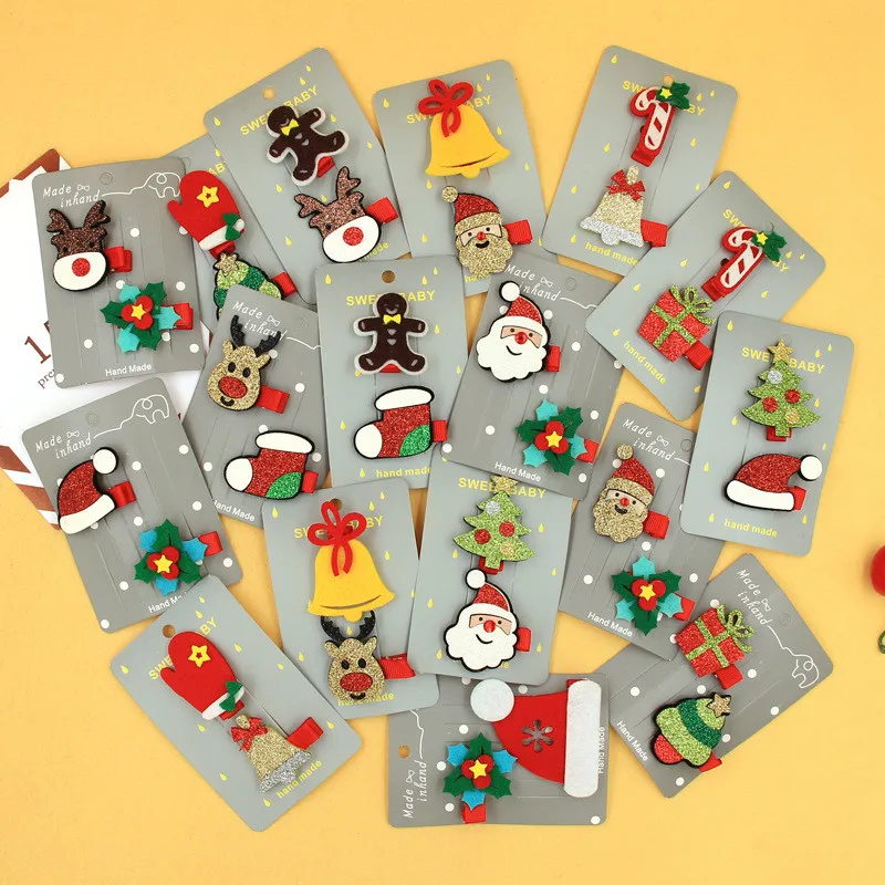 

2pcs/set Cartoon Reindeer Santa Claus Hairclips Headwear Christmas Set Women Girls Hairpins Headwear Barrettes Kids Xmas Gifts