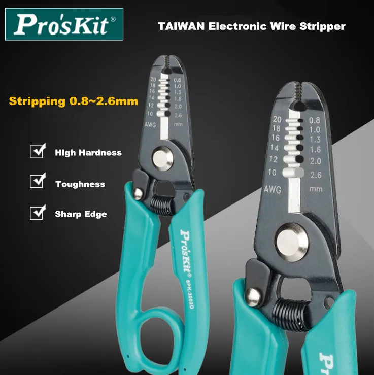 Original Pro'sKit 8PK-3001D(AWG30/28/26/24/22/20) 8PK-3002D (AWG20,18,16,14,12,10) Precision Electronic Wire Stripper Tool pro skit anti static electronic wire stripping pliers conductive handle cutter stripper cutting tool 1pk 3002e