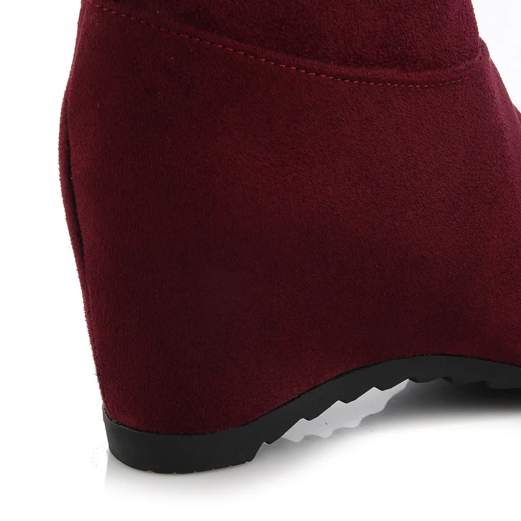 Пикантные женские ботинки на шнуровке; короткая плюшевая теплая зимняя обувь; женские повседневные ботфорты на танкетке; botas mujer invierno;