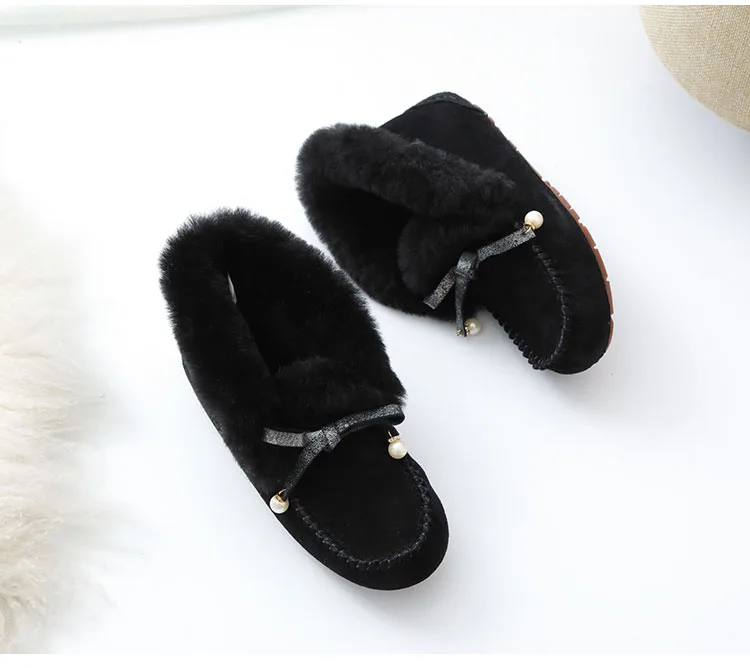 Natural Fur Women Flats Casual Moccasins Comfortable Loafers Genuine Leather Women Shoes Fashion Driving Shoes Woman