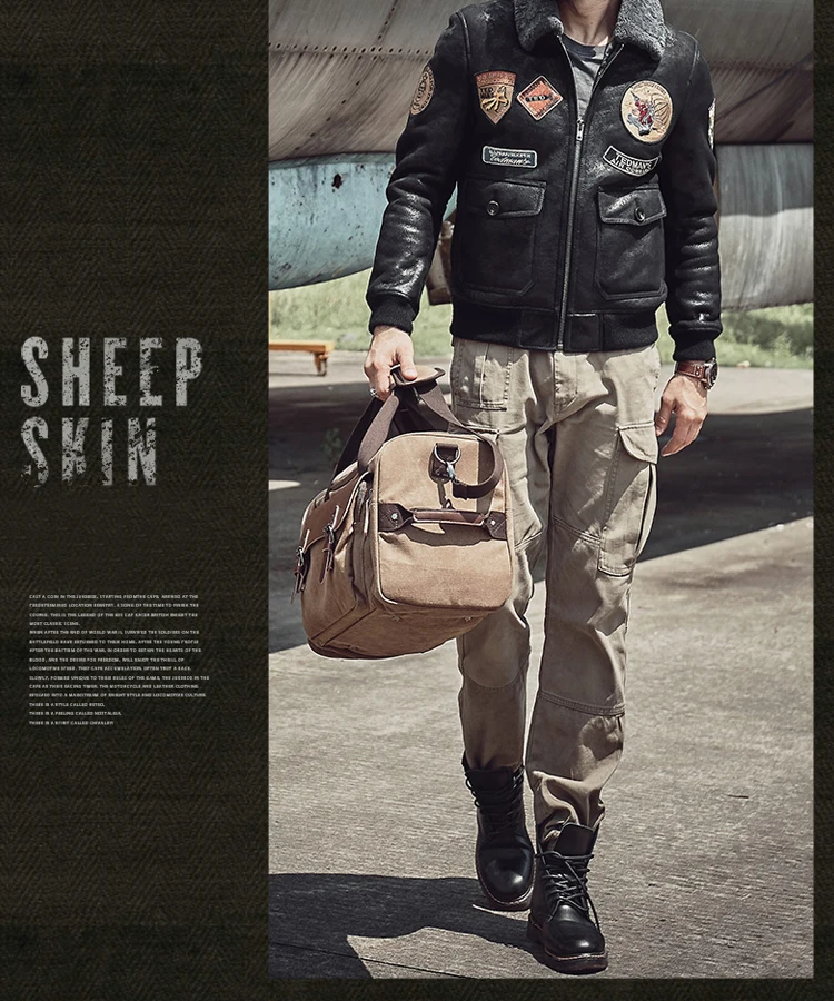 Men's Fur Jacket Short Leather Jacket Mans B3 Bomber Jacket Shearling Sheepskin Aviator Fur Coat Lambs Outerwear Flight Jacket