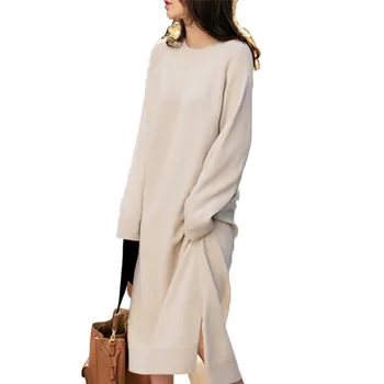 

2020 Fashion Women Long Sweater Dress Female Loose Casual Long Sleeve Autumn Winter Black Knitted Dresses Vestido WXF616