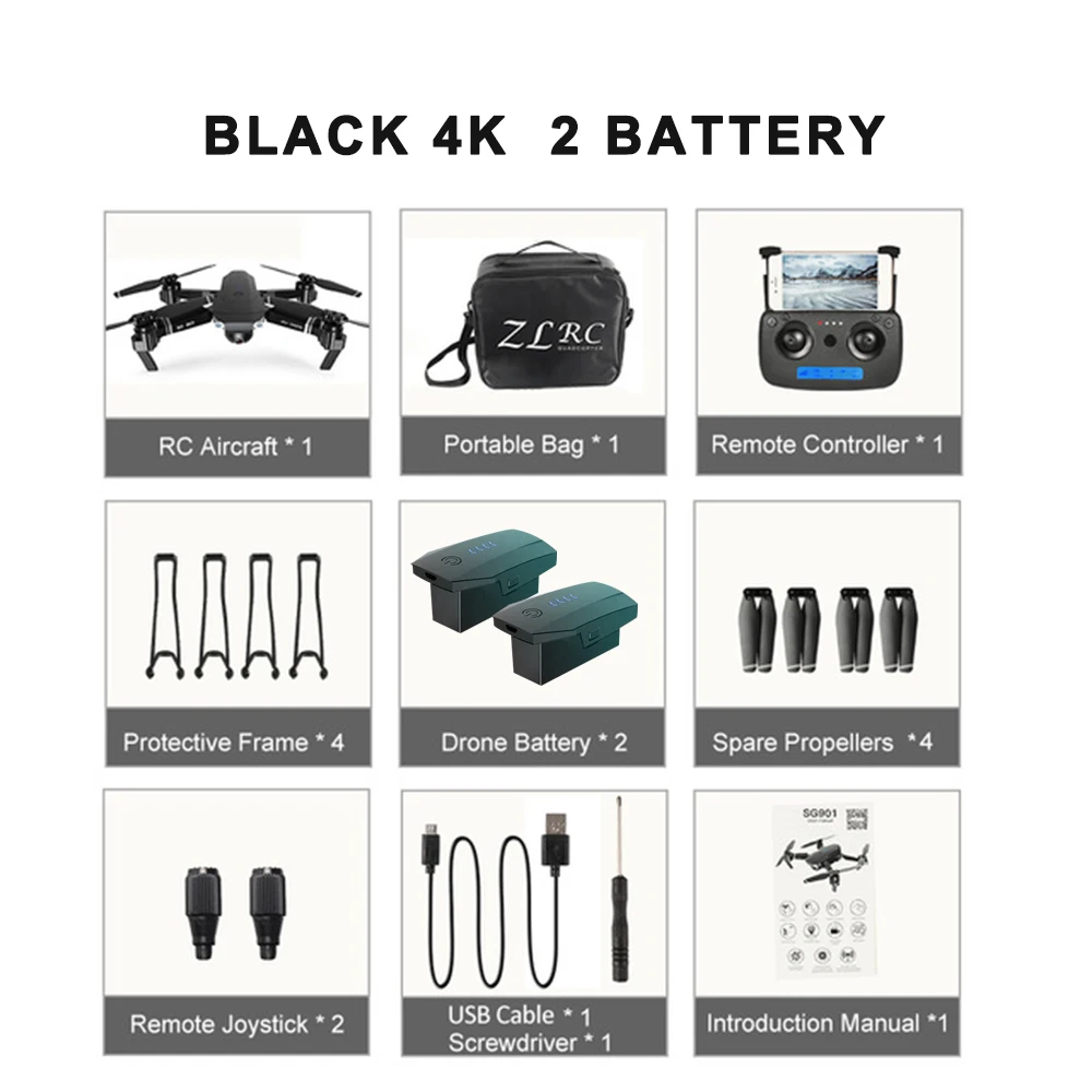 Drone 4K SG901 Cool Quadcopter 2 Camera Stable Gimbal Altitude Hold 4096x3072P 2048*1080P HD Gift Kids Uav 2.4G 4CH 6-Axis dron - Цвет: 4k  (2 battery)