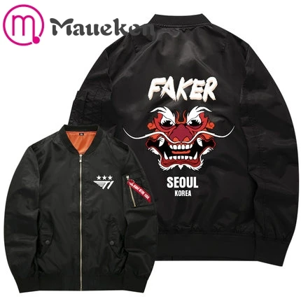 SKT T1 Faker крутая модная куртка с вышивкой Весенняя осенняя одежда трендовая мужская повседневная куртка skt приталенная куртка с капюшоном - Цвет: Black