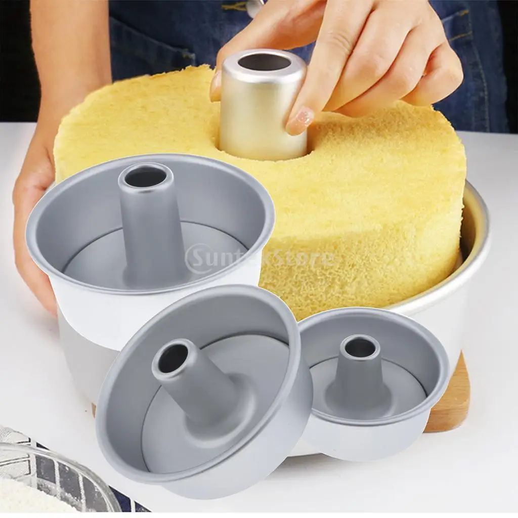 1 Set  Aluminum Alloy Round Hollow Chiffon Cake Mold Angel Food Cake Pan Baking Mould with Removable Bottom