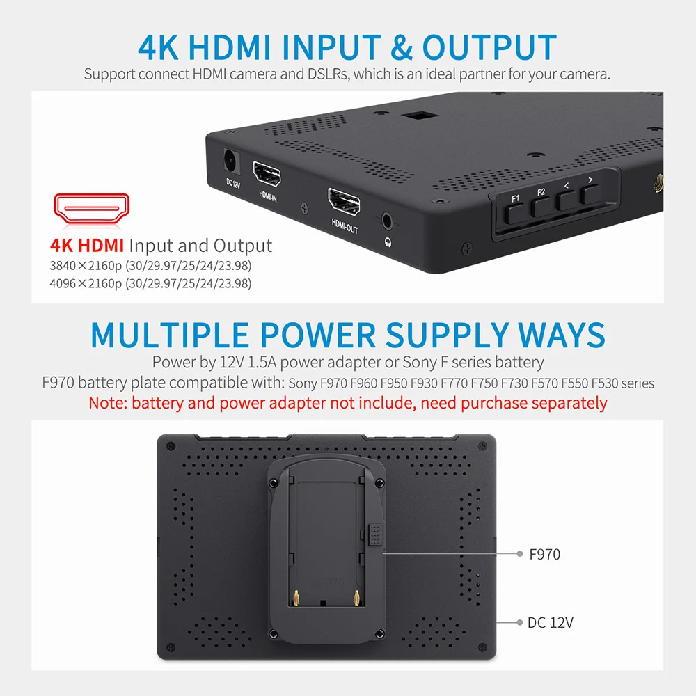 Portable Monitor DSLR Field Monitor FEELWORLD T7 PLUS V2 7Inch 3D LUT IPS 1920x1200 On-camera Field Monitor Aluminum Housing 4K HDMI Input/ Output Waveform Vector