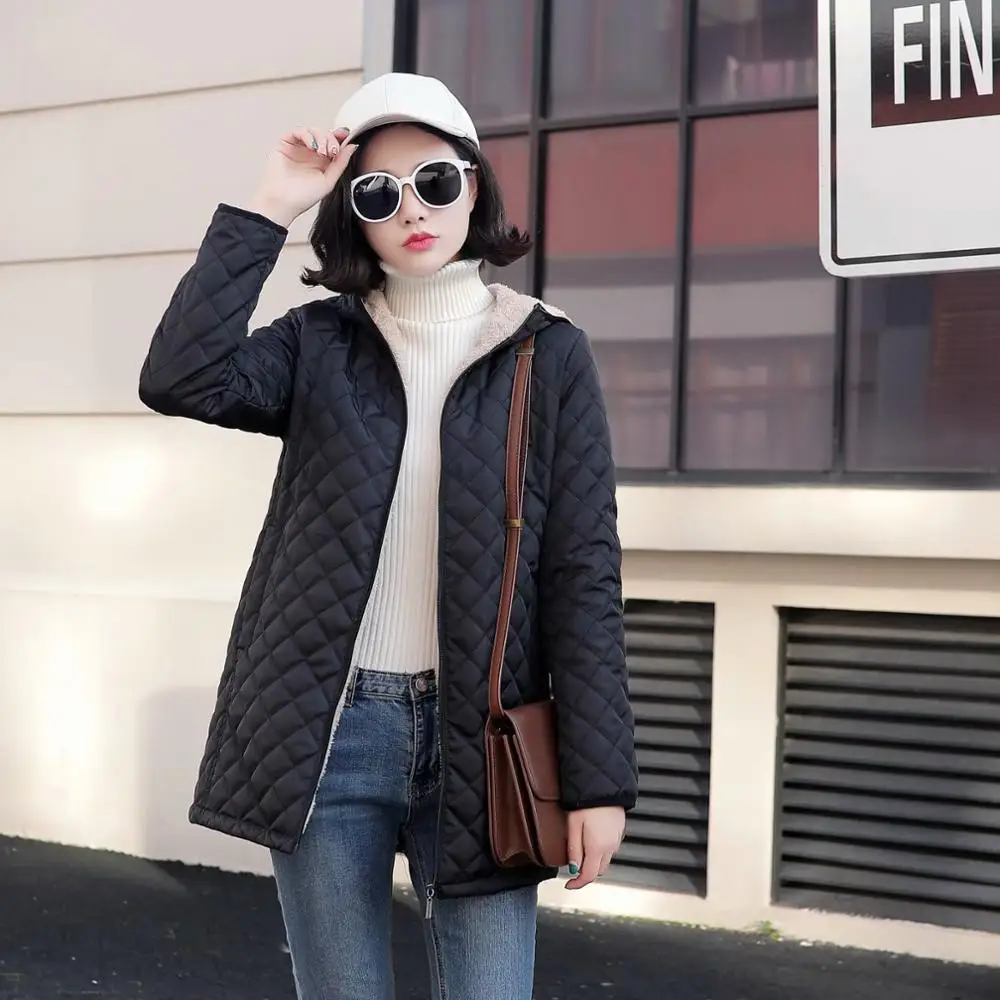 Autumn Parkas Basic Jackets Female Women Winter Velvet Lamb Hooded