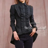 Spring Vintage Gothic Lolita Shirts Women Ruffled Long Sleeve Victorian Shirt Ladies Swallowtail Cotton Lolita Blouse Vestidos 2