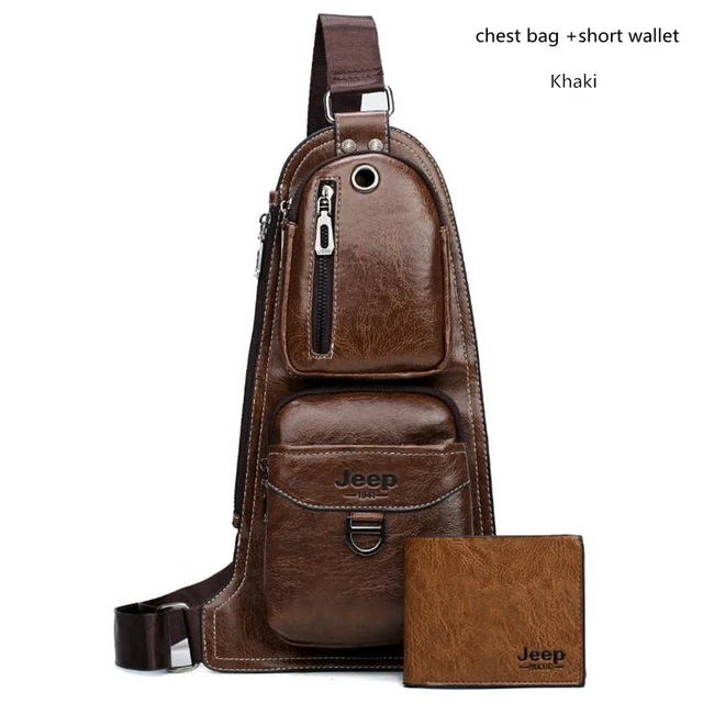 JEEP BULUO BRAND New Men Messenger Bags Hot Crossbody Bag Famous Man's Leather Sling Chest Bag Fashion Casual 6196 Khaki 6196-W002