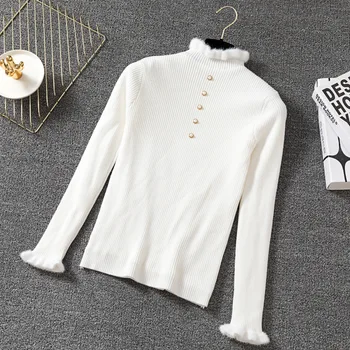 

2019 Winter New Half High Neck Thickened Backing Shirt Knitted Sweater Female