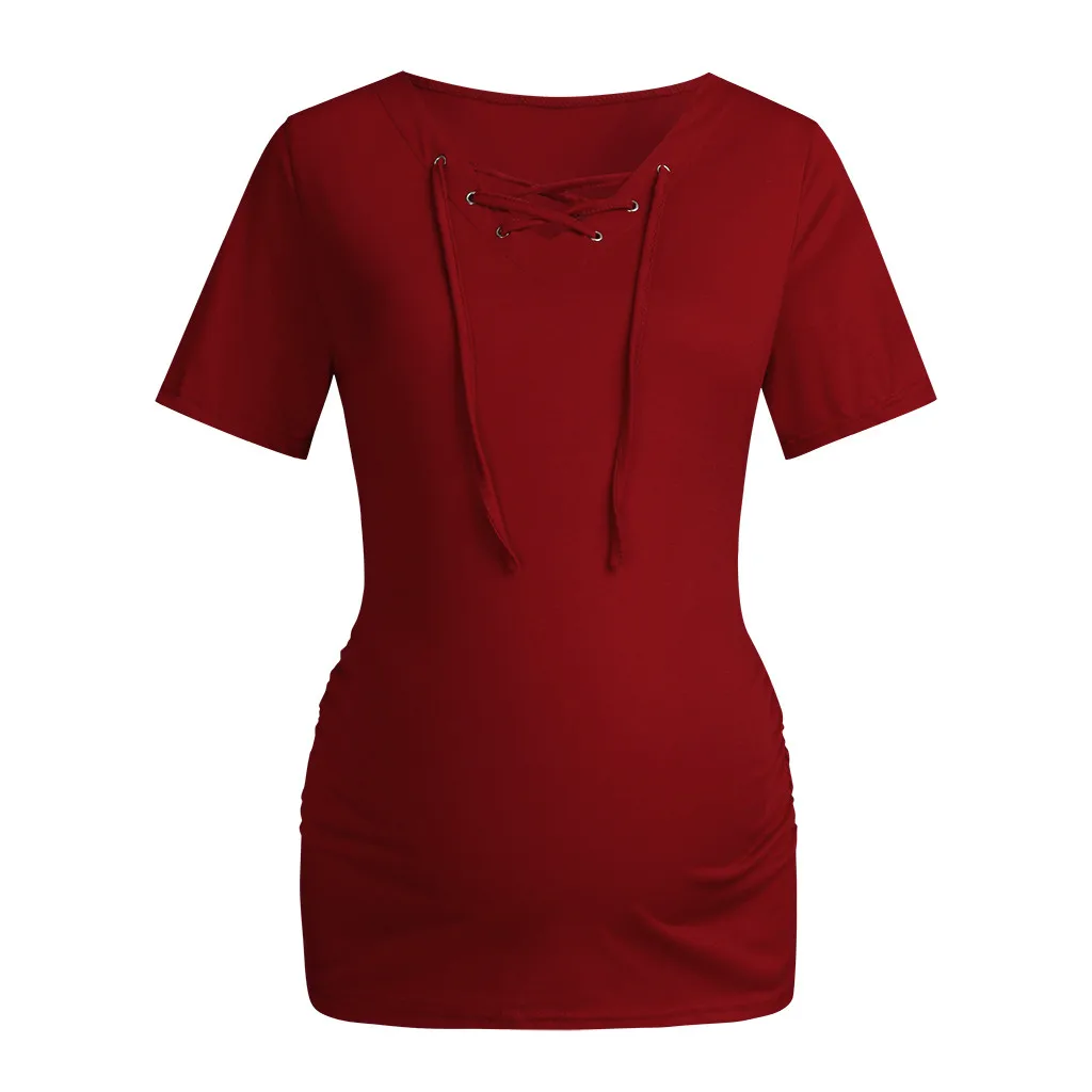 Топы для беременных, женщин, беременных, с коротким рукавом, топы, одежда, блузка, футболка, stillkleidung, хлопковая одежда, HOOLER - Цвет: Red
