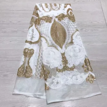 

LM Sequins Style African Net Lace Elastic Fabrics 2020 High Quality Sequined Embroidered Mesh Lace Material Wedding Fabrics