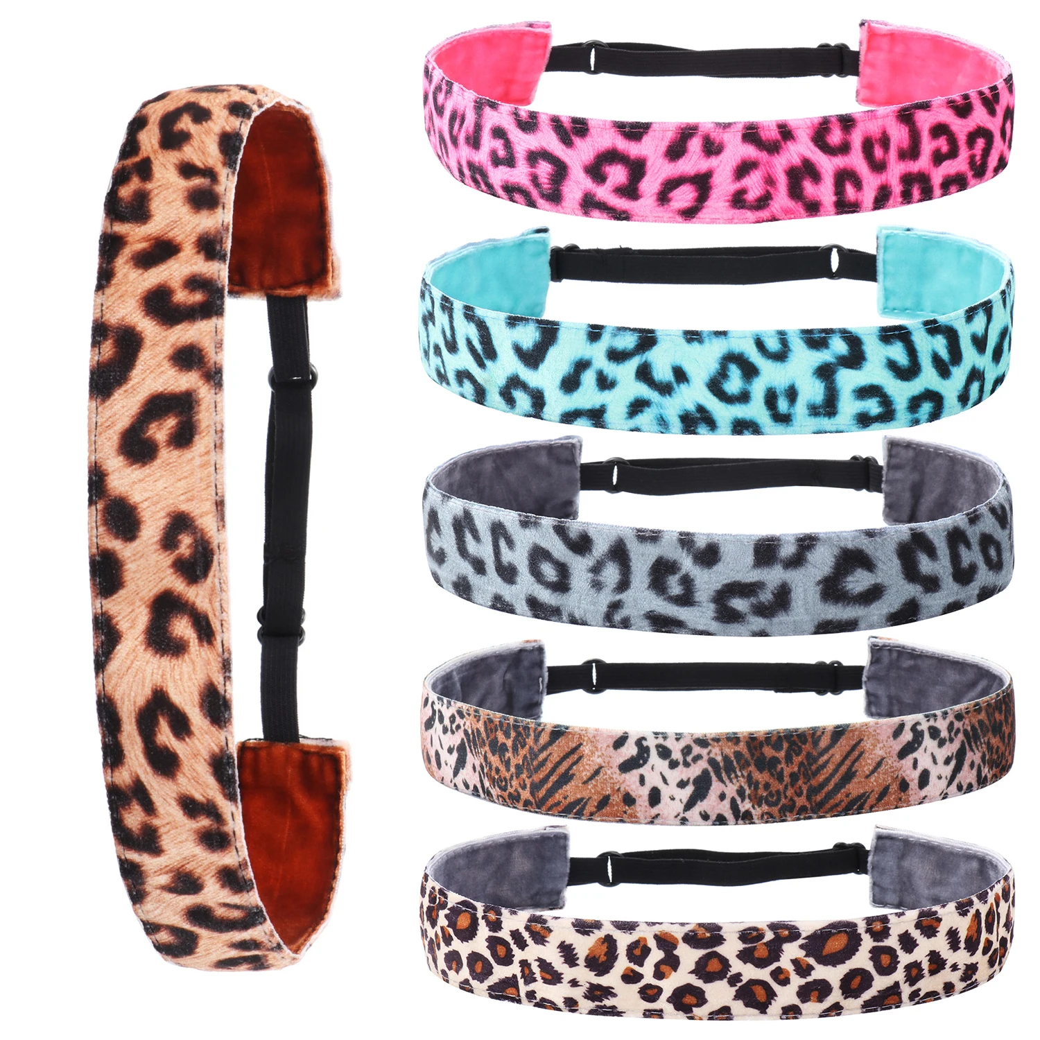 1PC Leopard Rainbow Tie-Dye Non-slip Sports Headbands for Women Hairband Adjustable Elastic Girls Fashion Party Yoga Hair Band