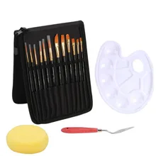 16 шт. набор кистей для рисования, комбинация, акварель масляная краска, палитра, нож, нейлоновая кисть для волос, деревянная ручка, кисть для рисования, губка