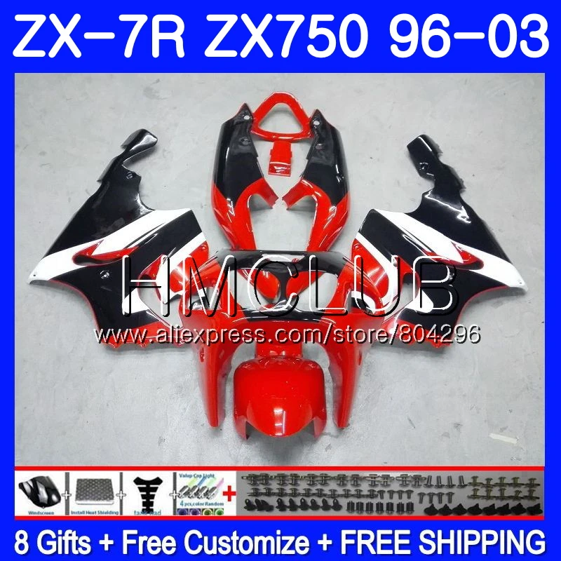 Средства ухода за кожей для KAWASAKI NINJA ZX750 ZX 7R 1997 1998 2003 11JK. 5 ZX 7 R 750 CC Горячие красные, черные ZX-7R ZX7R 96 97 98 99 00 01 02 03 обтекатель - Цвет: No. 1