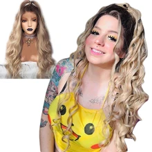 ANOGOL, коричневые корни, Омбре, блонд, длинная волна тела, свободная часть, синтетический парик на кружеве для женщин, натуральные волосы, парики