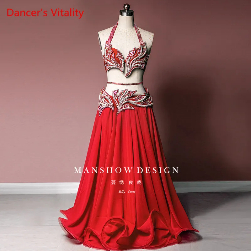 

Custom Made Belly Dance Costume Female Set Sexy Waist Chain Flowing Long Skirt Summer Upscale Suit