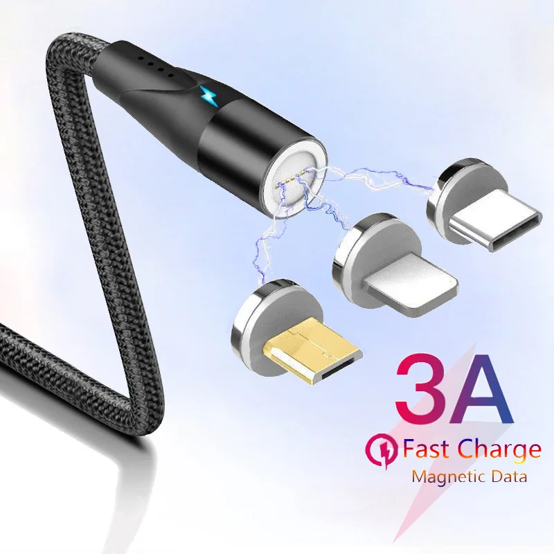 

2m Magnetic Cable Micro USB Fast Charging 3A Type C Data Cord Quick Charge Magnet Charger Cable For iPhone XS Samsung S9 Xiaomi