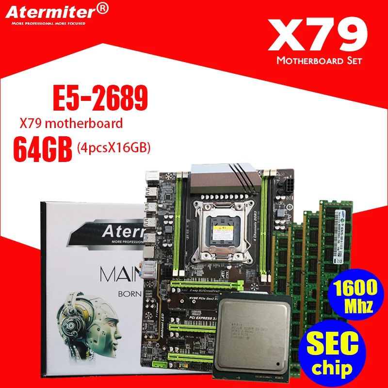 Atermiter X79 Turbo материнская плата LGA2011 ATX combos E5 2689 cpu 4 шт. x 16 ГБ = 64 ГБ DDR3 ram 1600 МГц PC3 12800R PCI-E NVME M.2 SSD