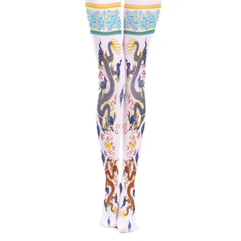 

D catwalk filar socks Chinese wind xiangyun printing pantyhose Auspicious longfeng hand - made patterns render pantyhose