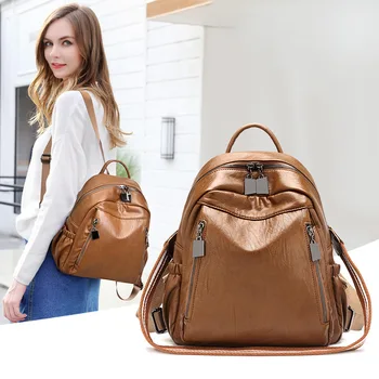 

Multi-Functional Backpack Female 2020 New Fashion Soft Leather Schoolbag Backpack