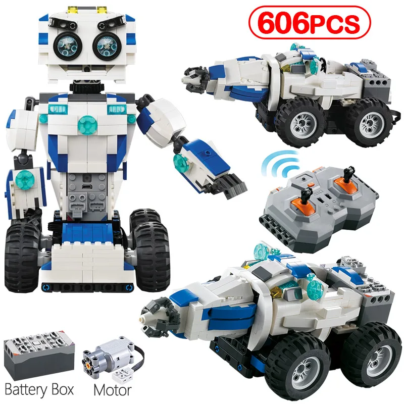 

606Pcs Remote Control MOC Robot 2 IN 1 Transform Building Blocks Technic RC Robots Car Mode Bricks Toys for Children
