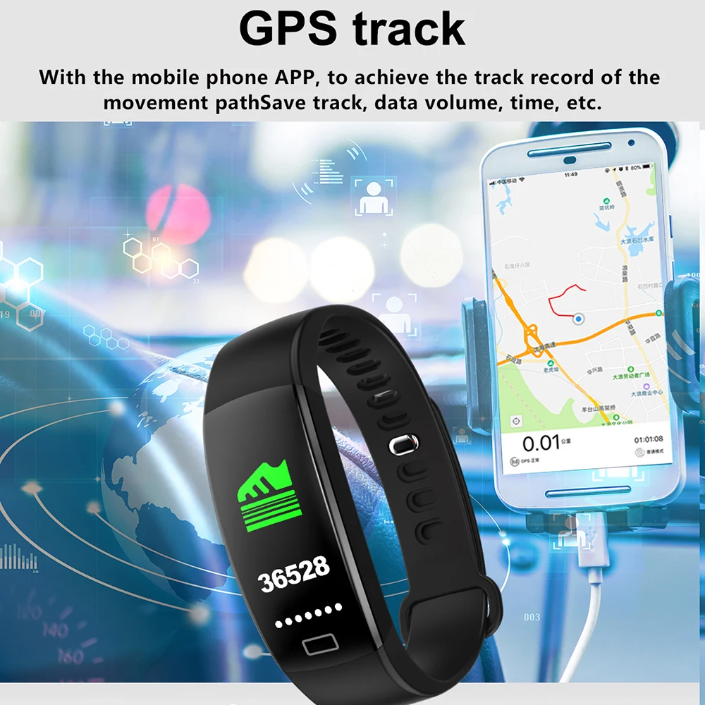 Men woman Smart Fitness Bracelet  Color Screen Smart Band Blood Pressure Heart Rate Monitor Wristband for Android IOS phone