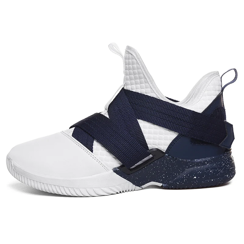 white and blue Мужские баскетбольные кроссовки Lebron, амортизирующие мужские баскетбольные кроссовки Jordan, баскетбольные кроссовки James, уличные спортивные армейские ботинки для мужчин - Цвет: white and blue