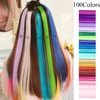 AIYEE Hair Extensions Pure RainBow Hairpiece Clip In Hair Piece Synthetic Long Straight Ombre Pink Red Rainbow Hair Piece ► Photo 2/6